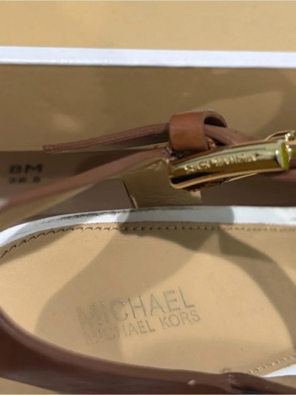 Michael Kors White & Luggage Leather Cork Platform Wedge Sandals – Size 8